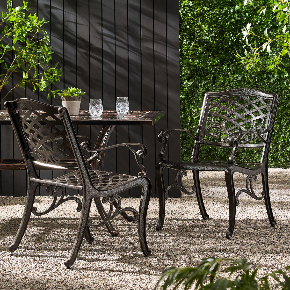Cast Aluminum Patio Armchairs Set of 2, Antique Bronze