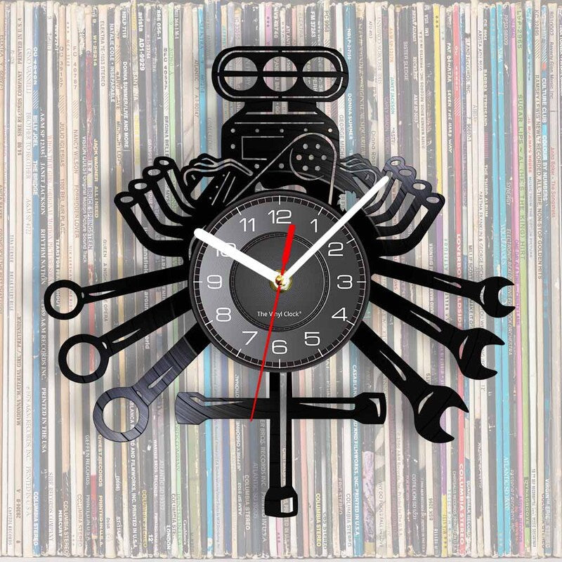 Mechanic Record Wall Clock for Garage and Workshop Decor