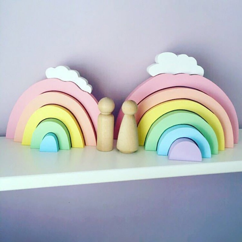 Wooden Rainbow Building Blocks for Playful Room Decor