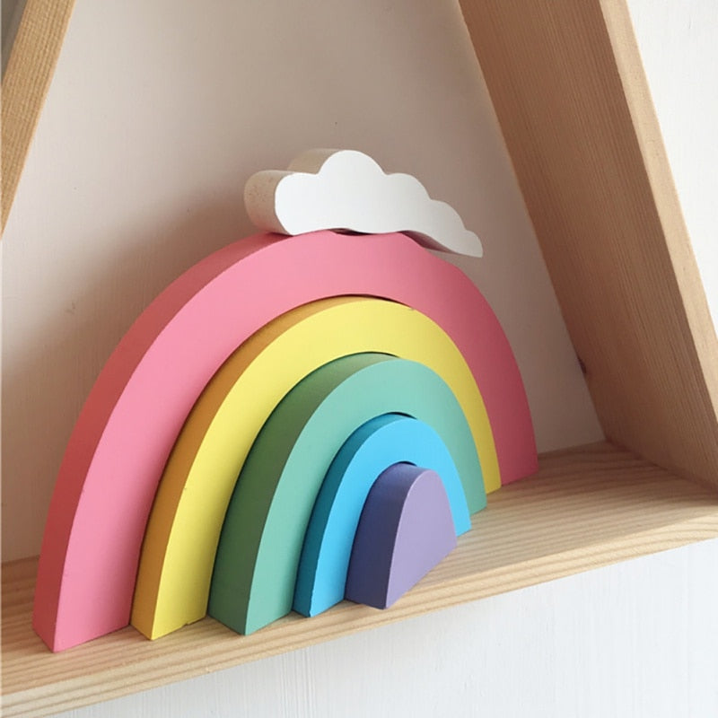Wooden Rainbow Building Blocks for Playful Room Decor