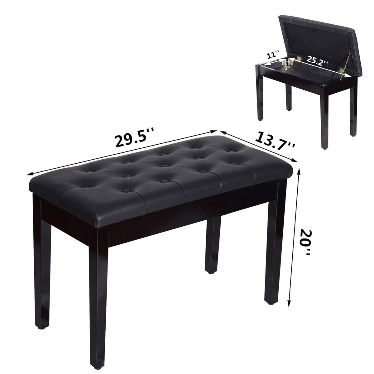 Piano Bench with Hidden Music Storage and Duet Seat
