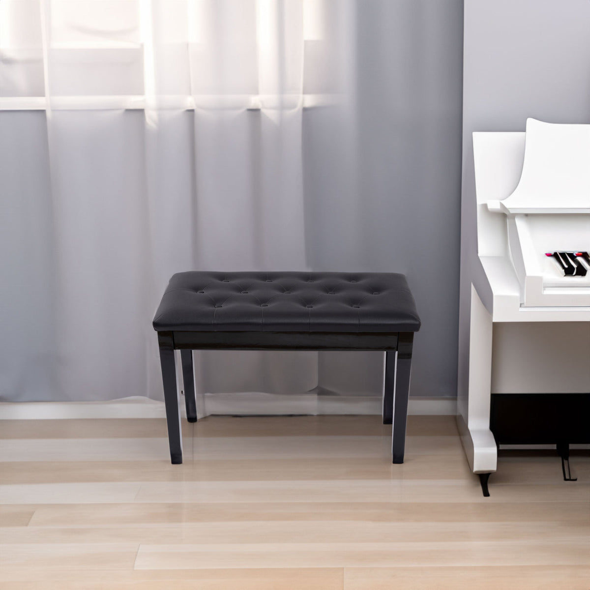 Piano Bench with Hidden Music Storage and Duet Seat