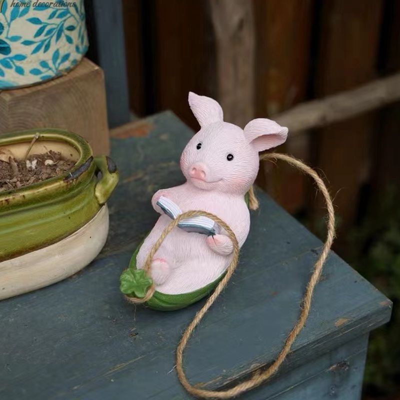 Piggy Swing Outdoor Decoration for Playful Garden Charm