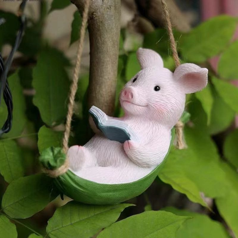 Piggy Swing Outdoor Decoration for Playful Garden Charm