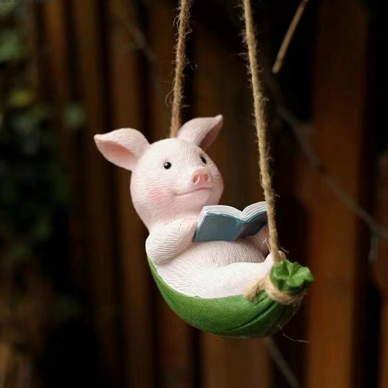 Piggy Swing Outdoor Decoration for Playful Garden Charm