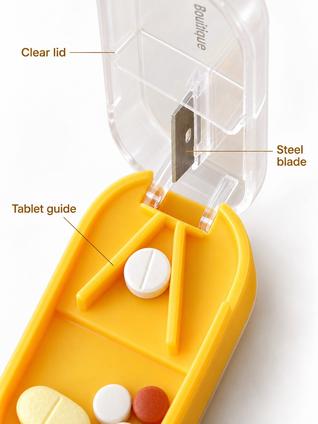 Pill Box with Built-In Pill Cutter for Travel & Daily Use