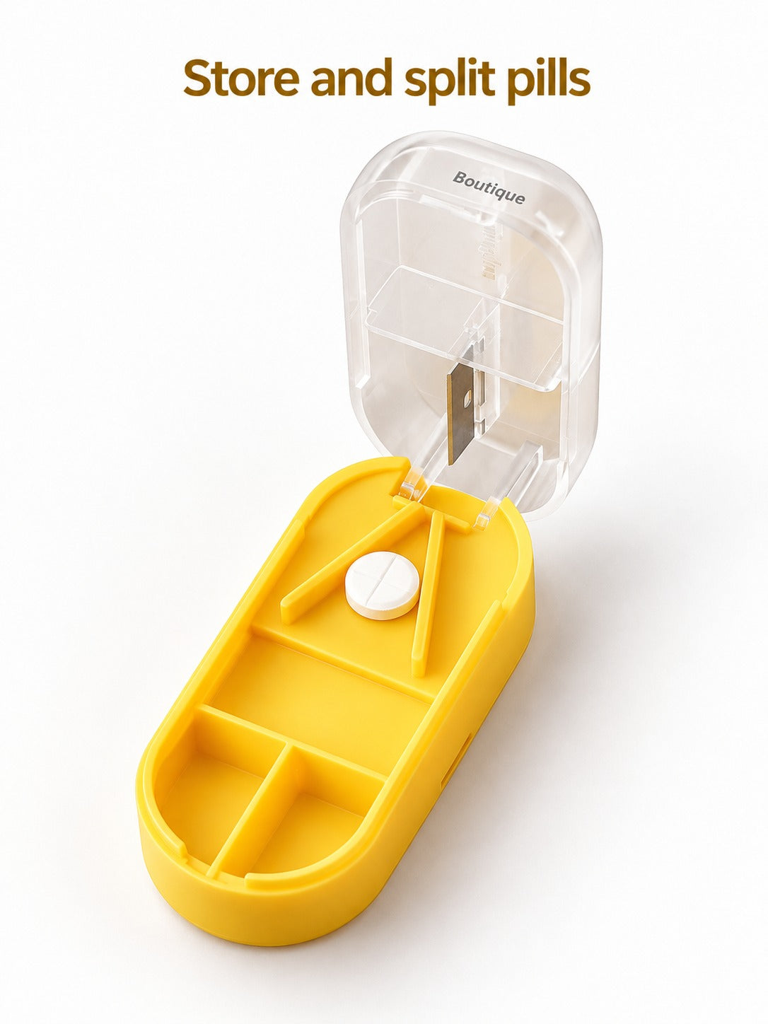 Pill Box with Built-In Pill Cutter for Travel & Daily Use
