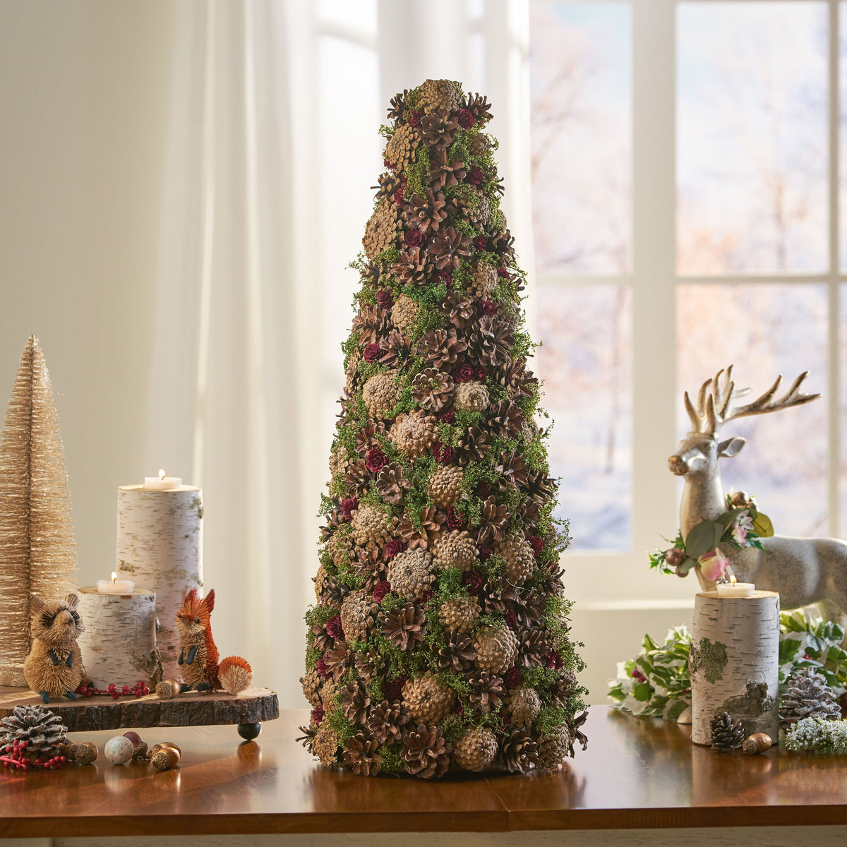 Pine Cone Tabletop Tree for Rustic Holiday Table Decor