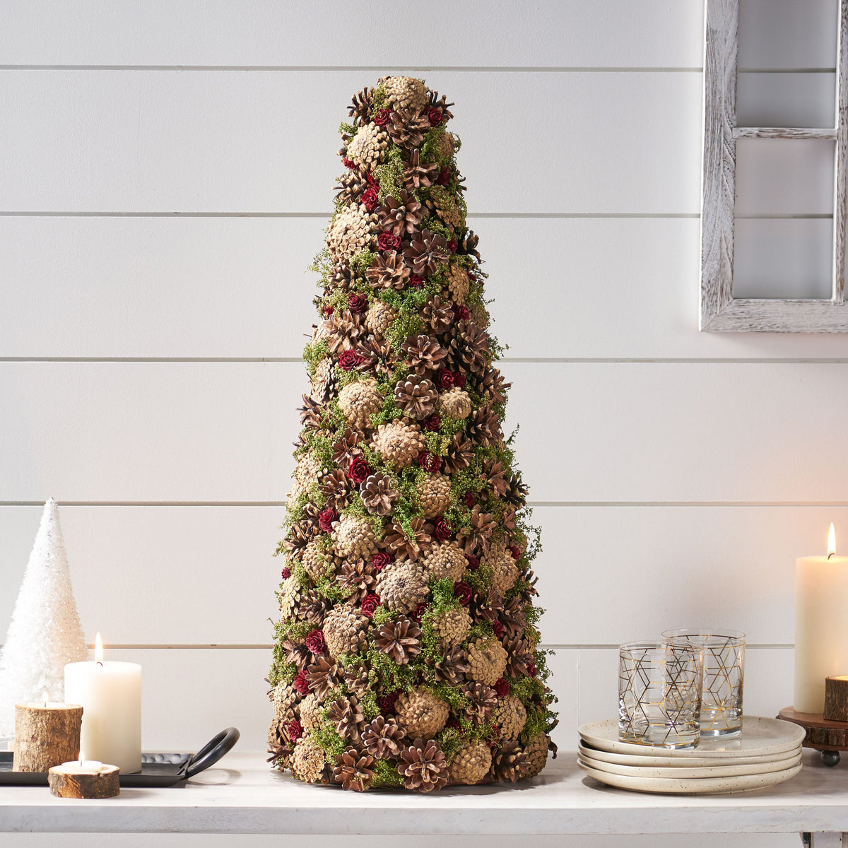 Pine Cone Tabletop Tree for Rustic Holiday Table Decor