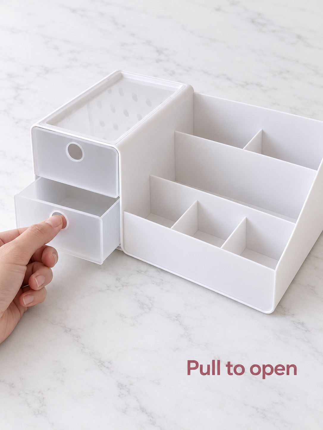 Pink Desk Organizer with Drawers for Pens and Cards