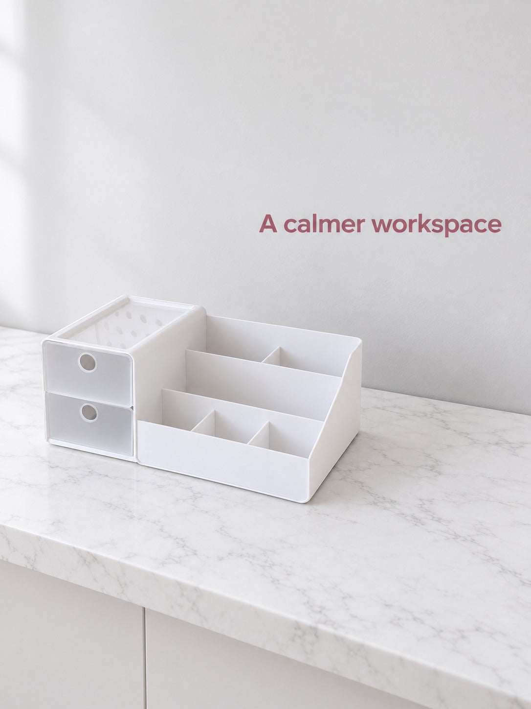Pink Desk Organizer with Drawers for Pens and Cards