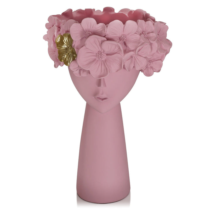 Pink Flowerpot Bust Planter for Romantic Shelf Decor