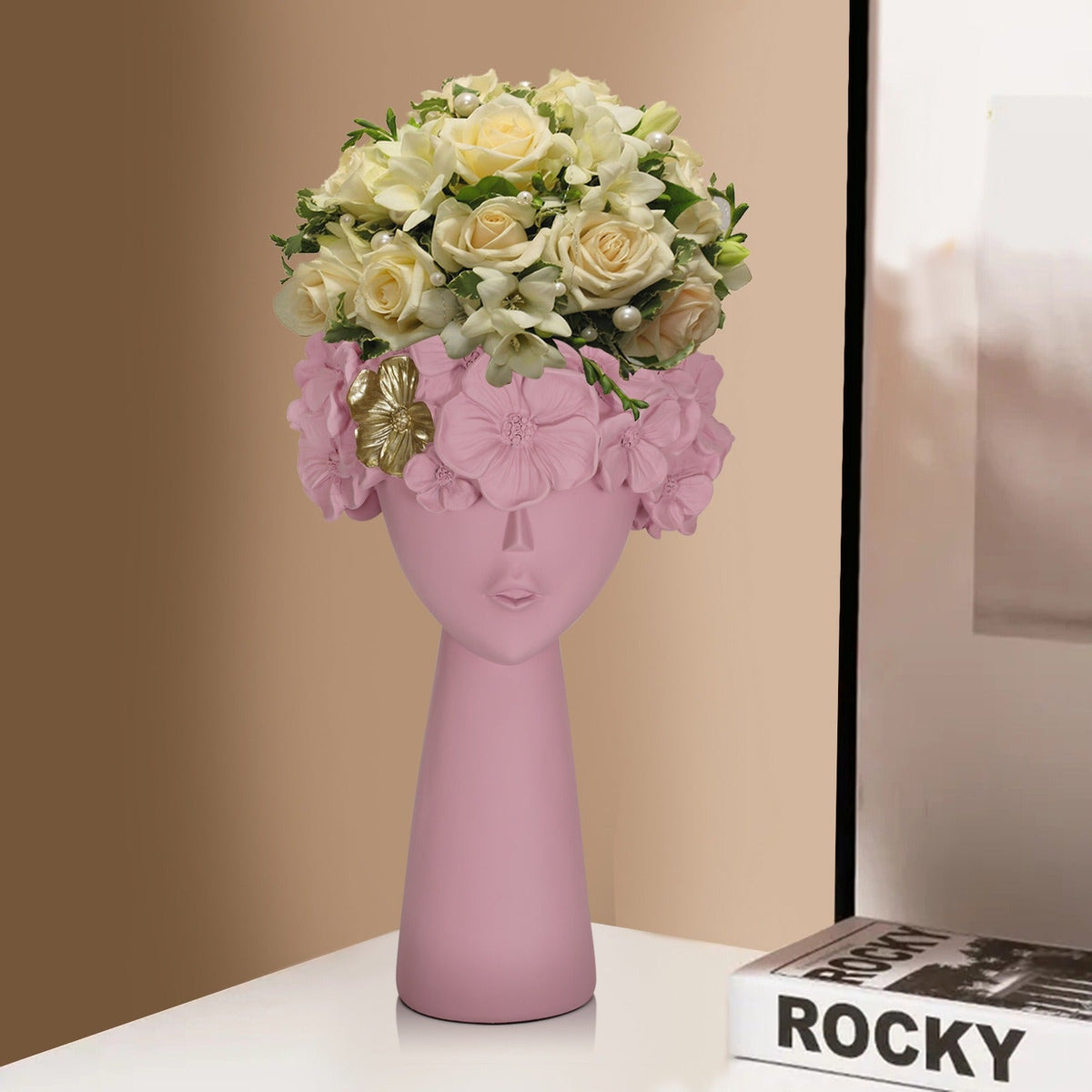 Pink Flowerpot Bust Planter for Romantic Shelf Decor