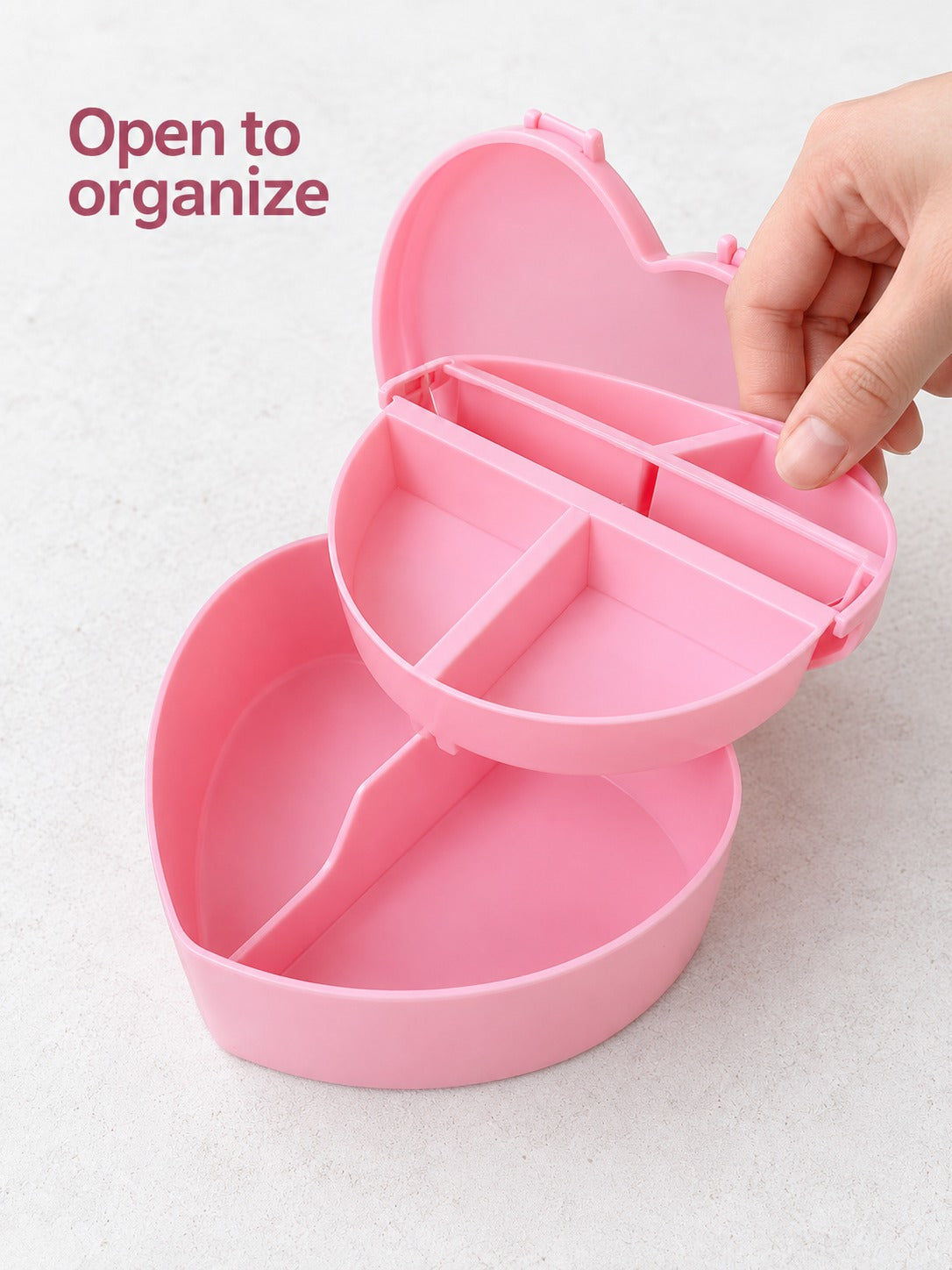 Pink Heart-Shaped Jewelry Box with Double Layer Tray