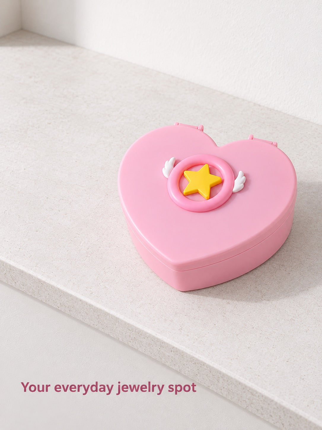Pink Heart-Shaped Jewelry Box with Double Layer Tray