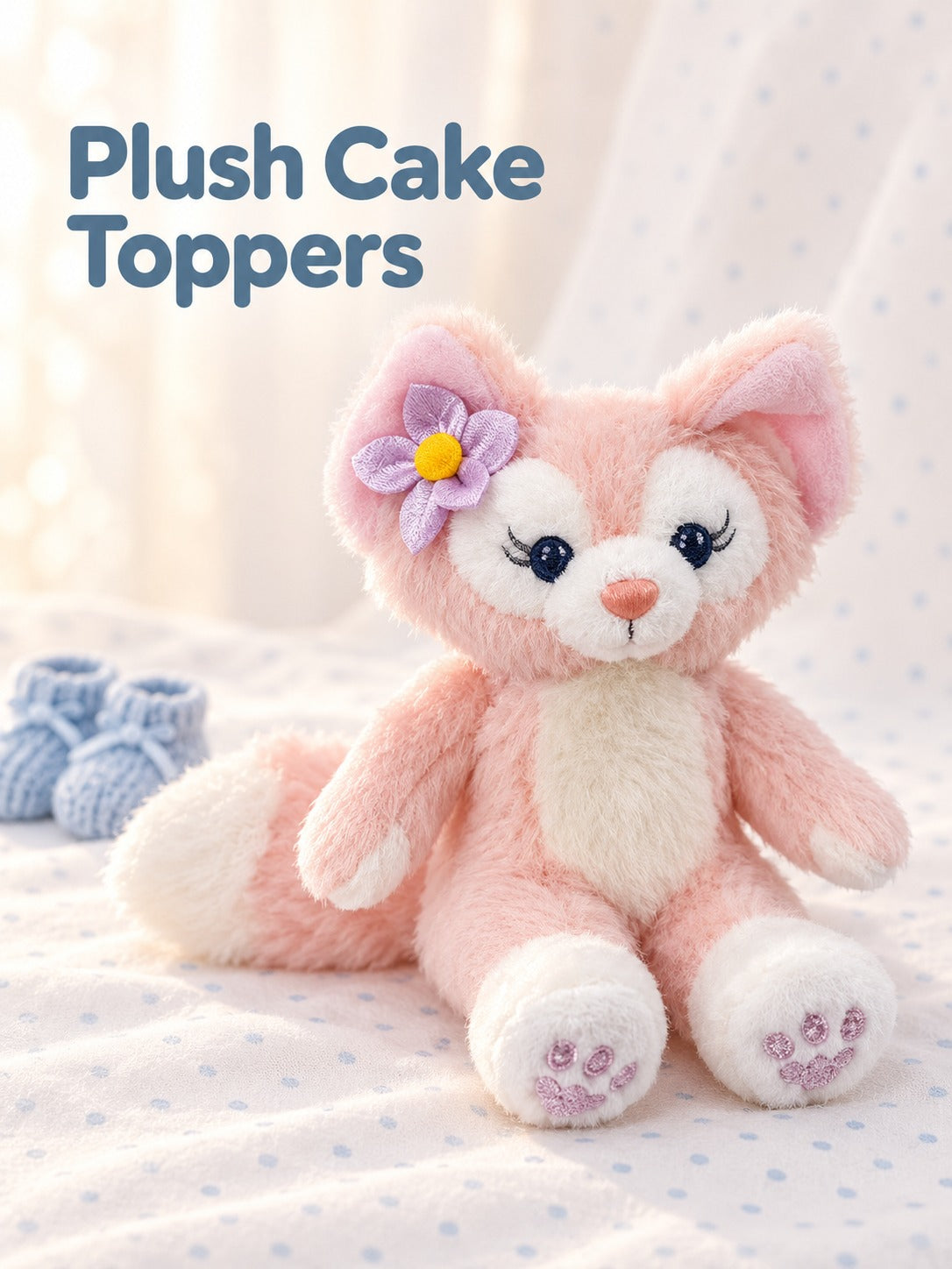 Pink Plush Rabbit Cake Topper for Birthday Desserts