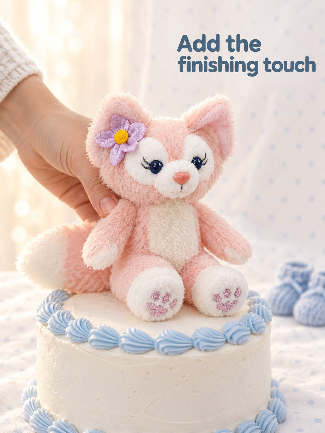 Pink Plush Rabbit Cake Topper for Birthday Desserts