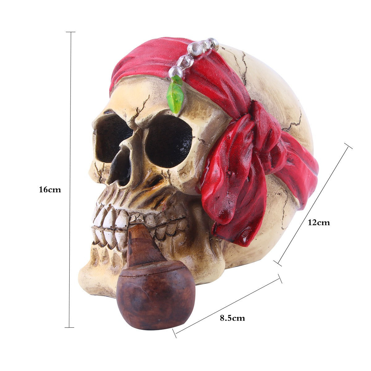 Pirate Skull Resin Decor Statue with Pipe & Bandana