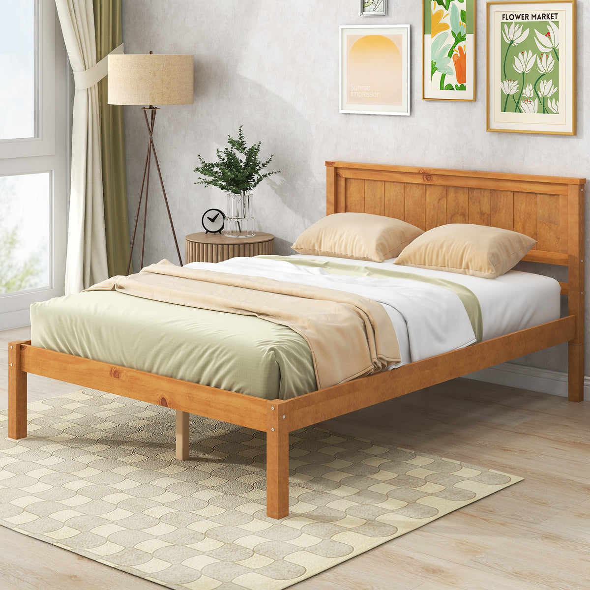 Full Size Platform Bed Frame with Wood Slat Support