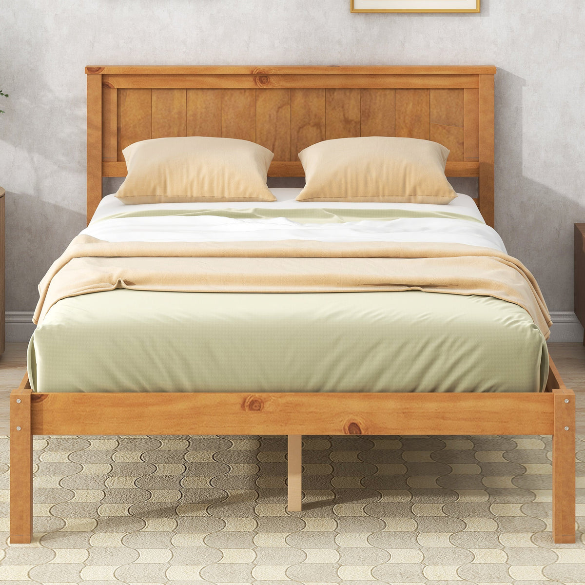 Full Size Platform Bed Frame with Wood Slat Support