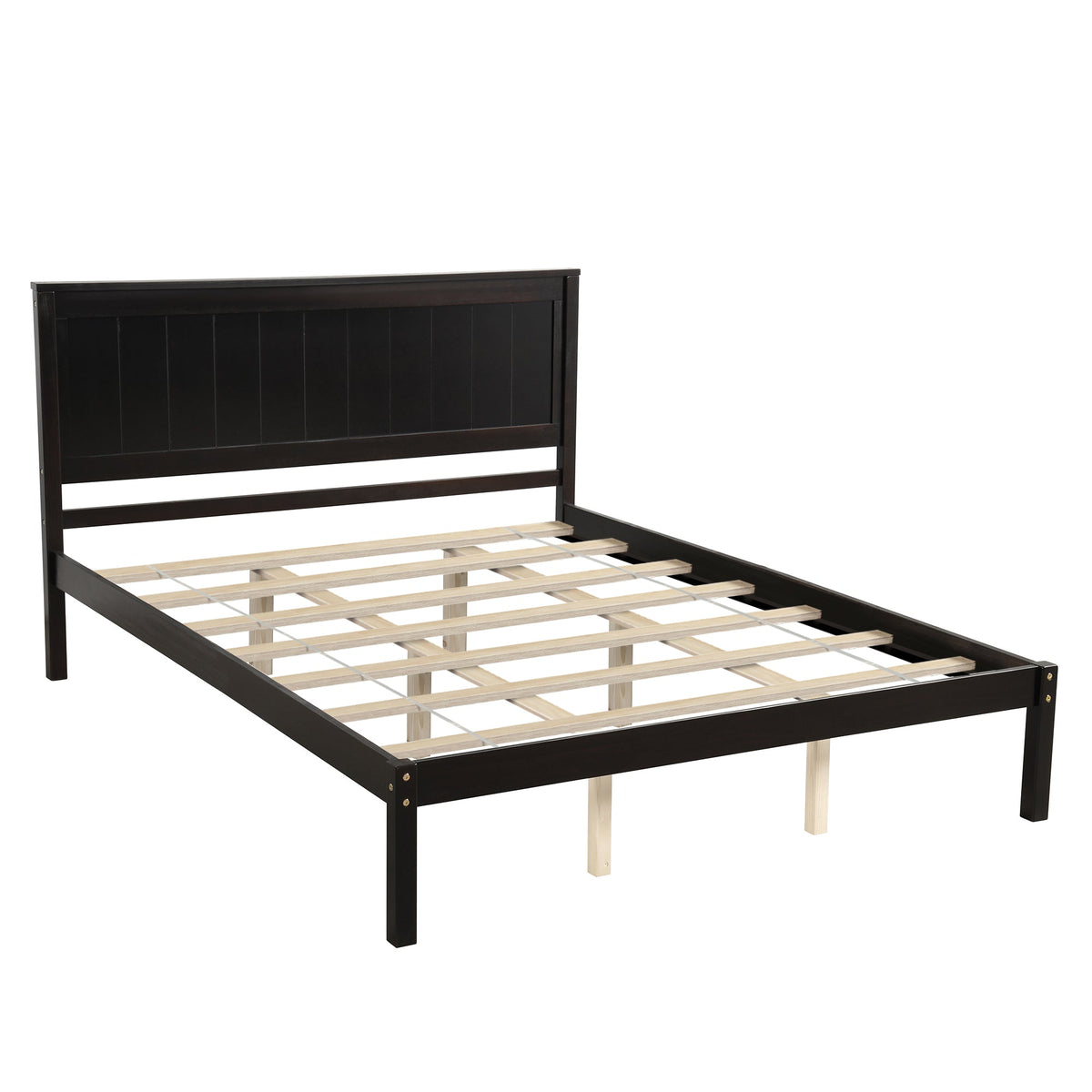Queen Platform Bed Frame with Wood Slats, No Box Spring