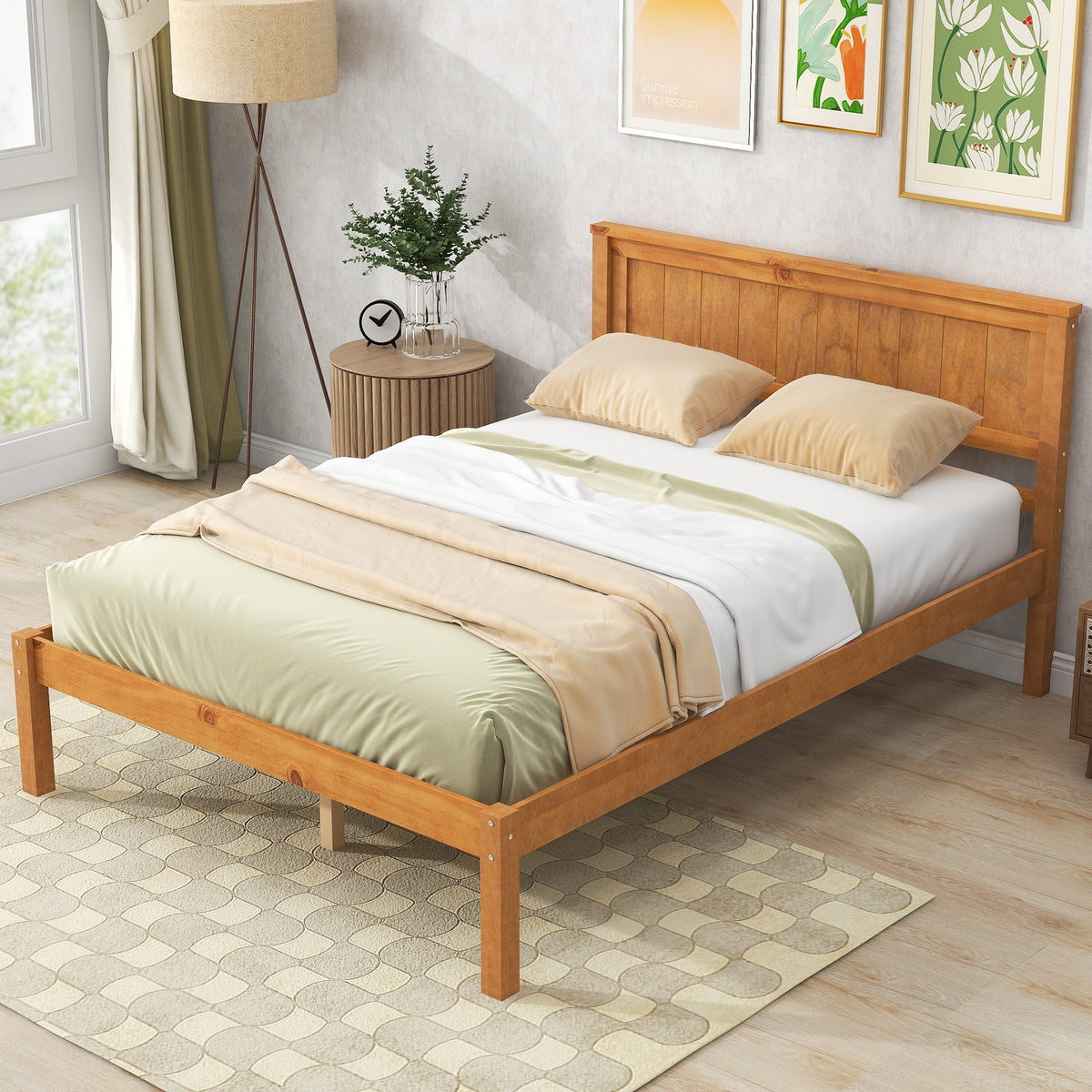 Full Size Platform Bed Frame with Wood Slat Support