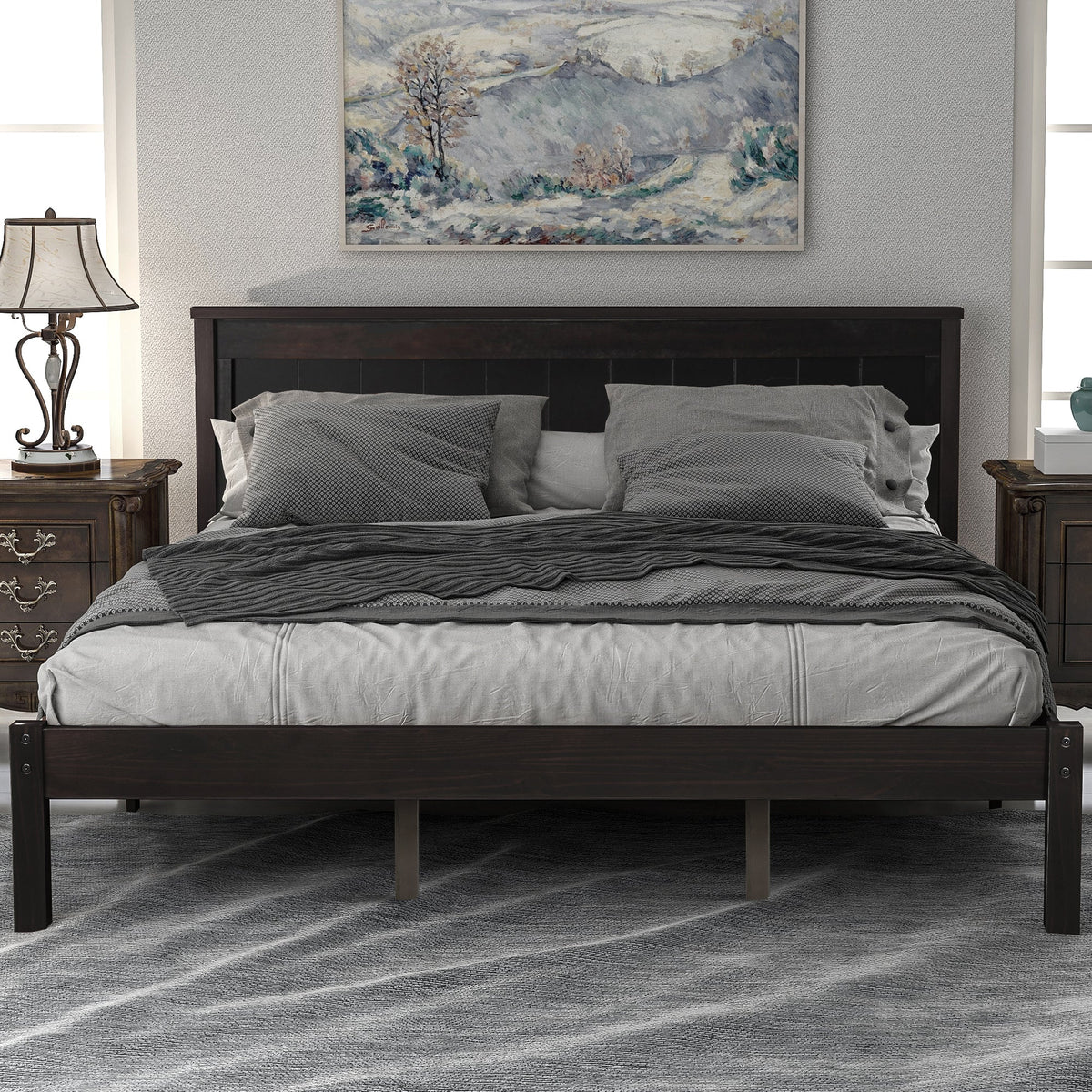 Queen Platform Bed Frame with Wood Slats, No Box Spring
