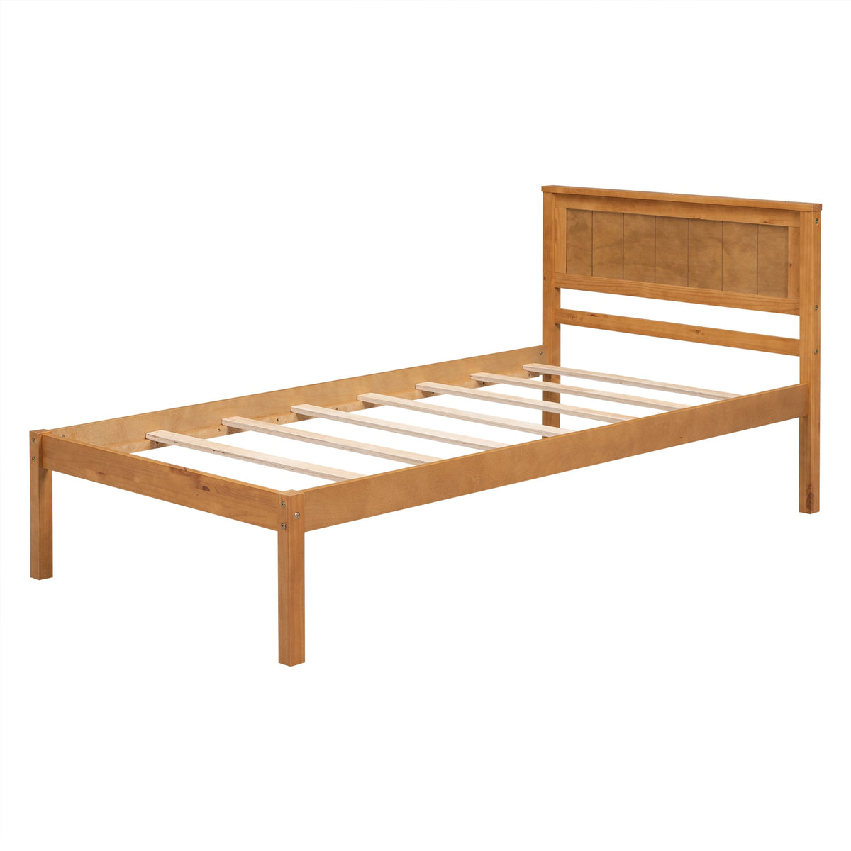 Oak Platform Bed Frame with Headboard, Twin Size