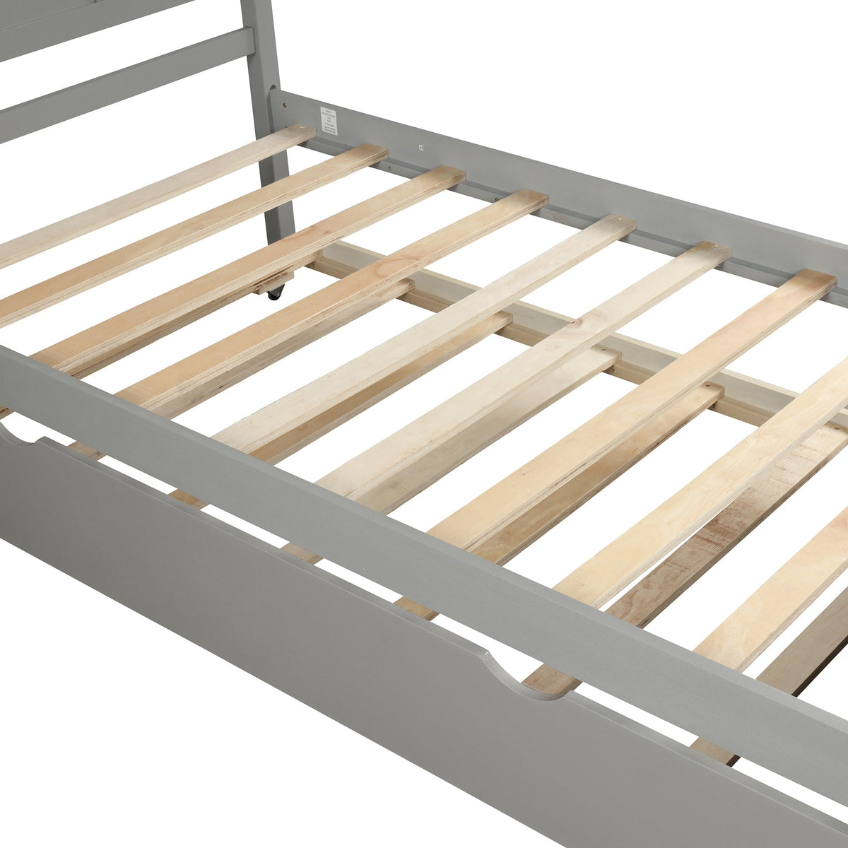 Gray Twin Platform Bed Frame with Pull-Out Trundle Bed
