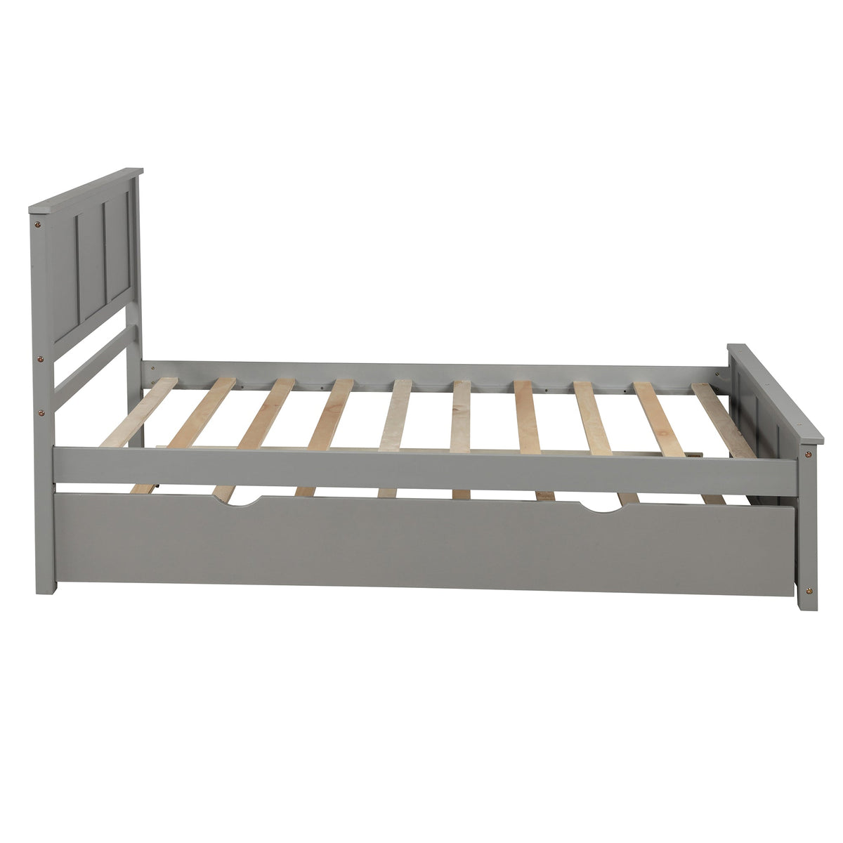 Gray Twin Platform Bed Frame with Pull-Out Trundle Bed