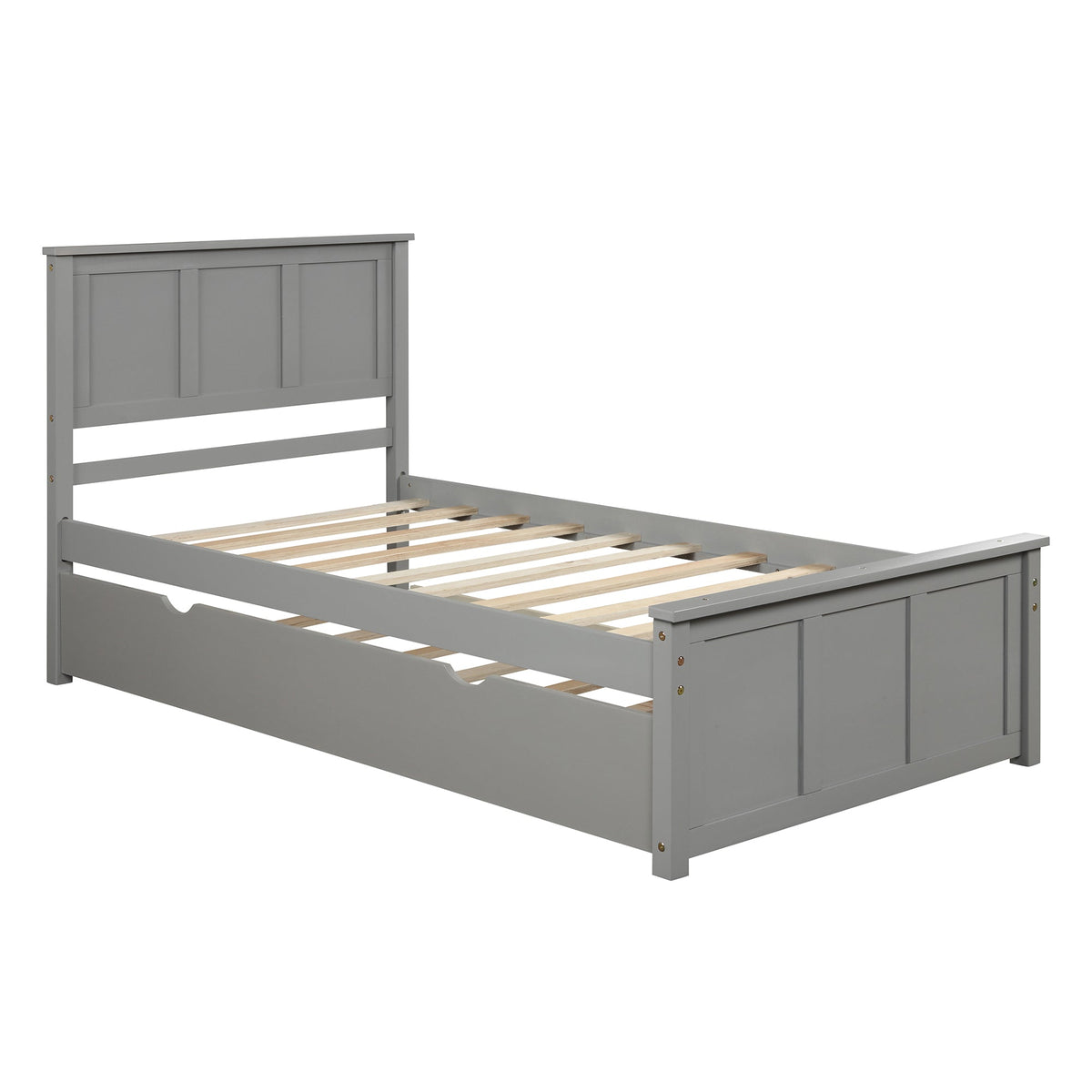 Gray Twin Platform Bed Frame with Pull-Out Trundle Bed