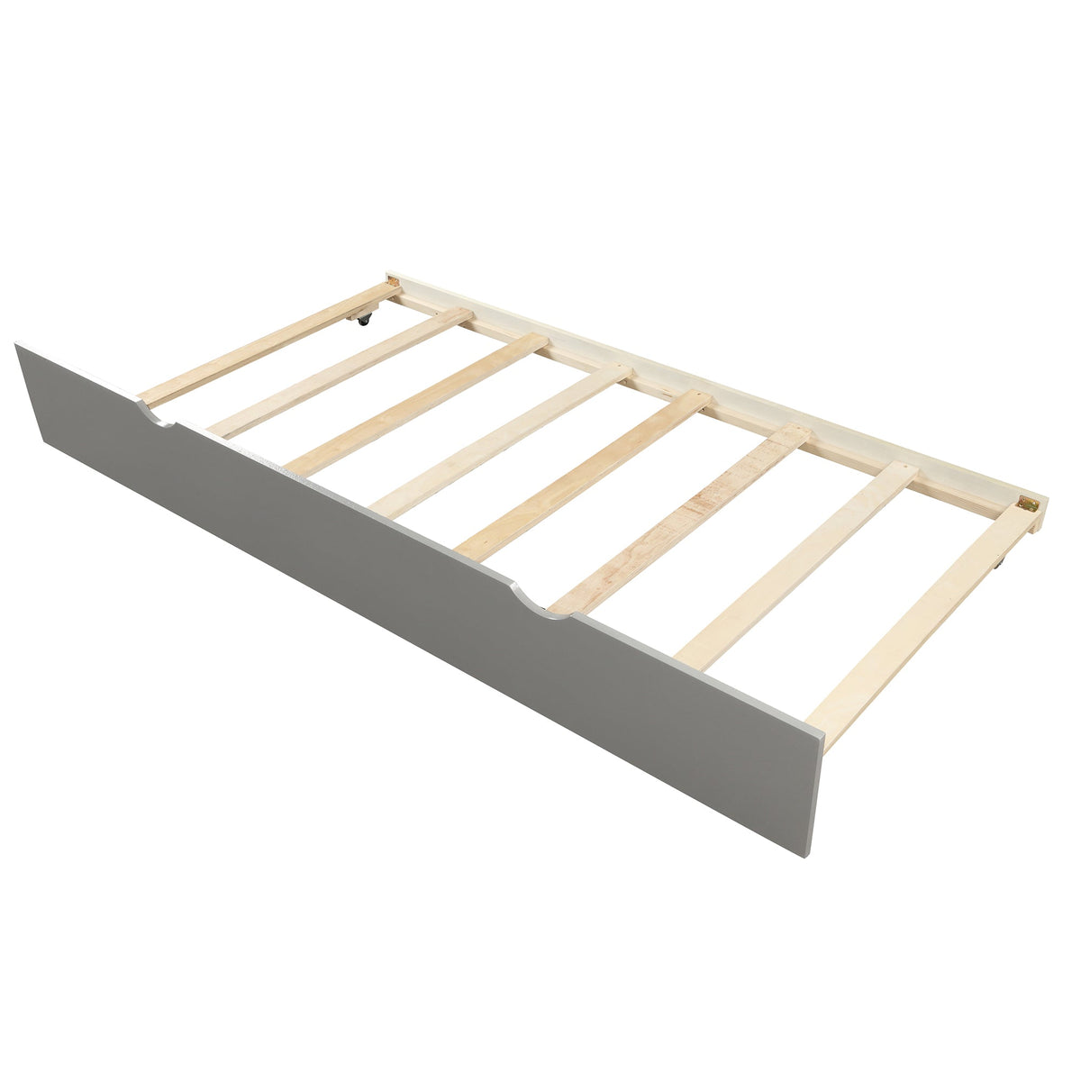 Gray Twin Platform Bed Frame with Pull-Out Trundle Bed