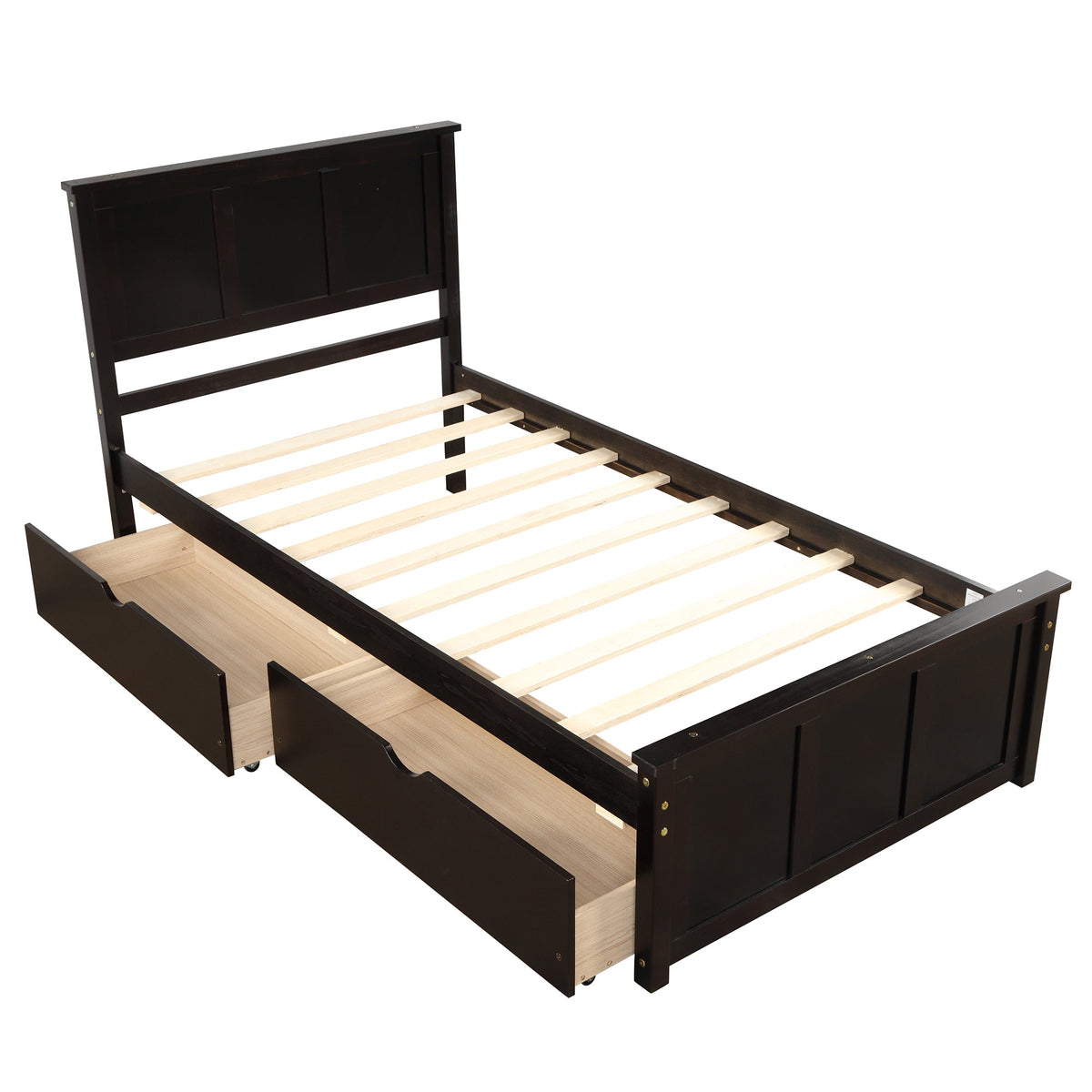 Twin Platform Bed with Rolling Storage Drawers, Espresso