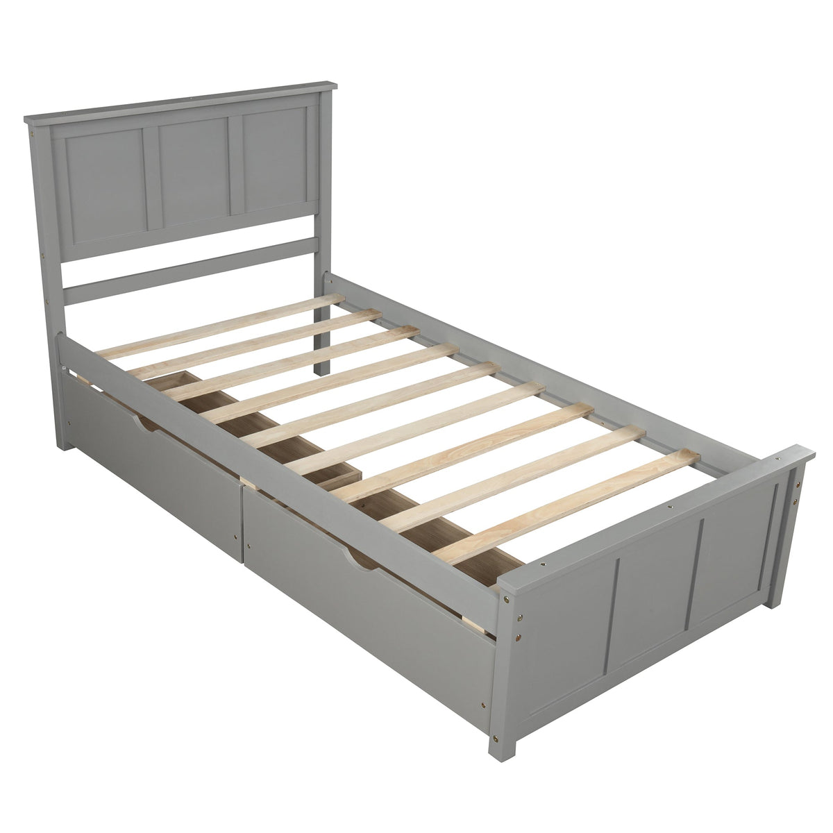 Twin Platform Bed Frame with Rolling Storage Drawers