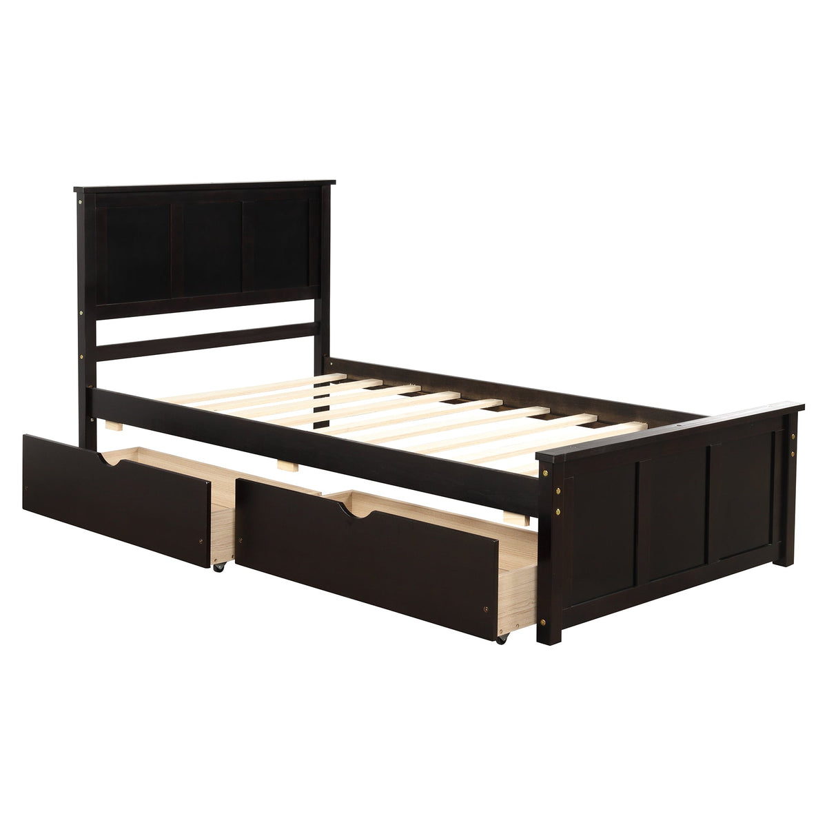 Twin Platform Bed with Rolling Storage Drawers, Espresso
