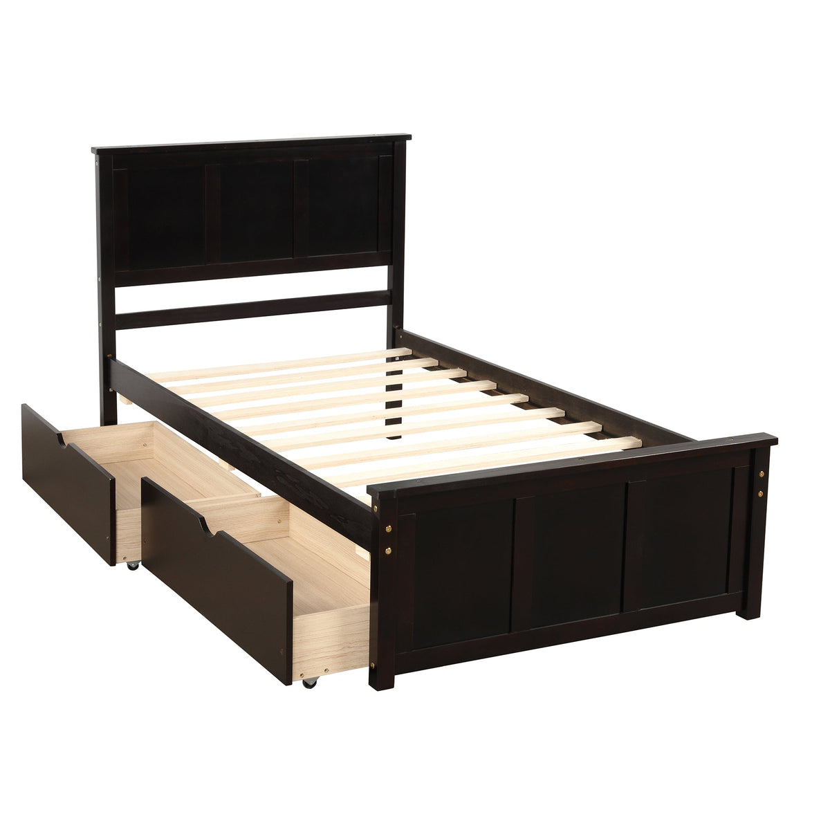 Twin Platform Bed with Rolling Storage Drawers, Espresso
