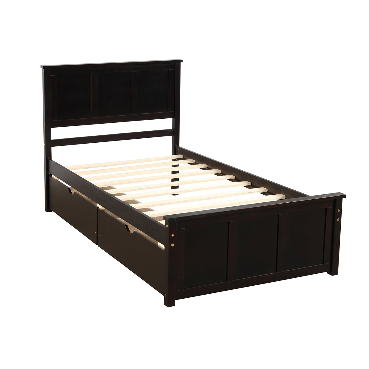 Twin Platform Bed with Rolling Storage Drawers, Espresso