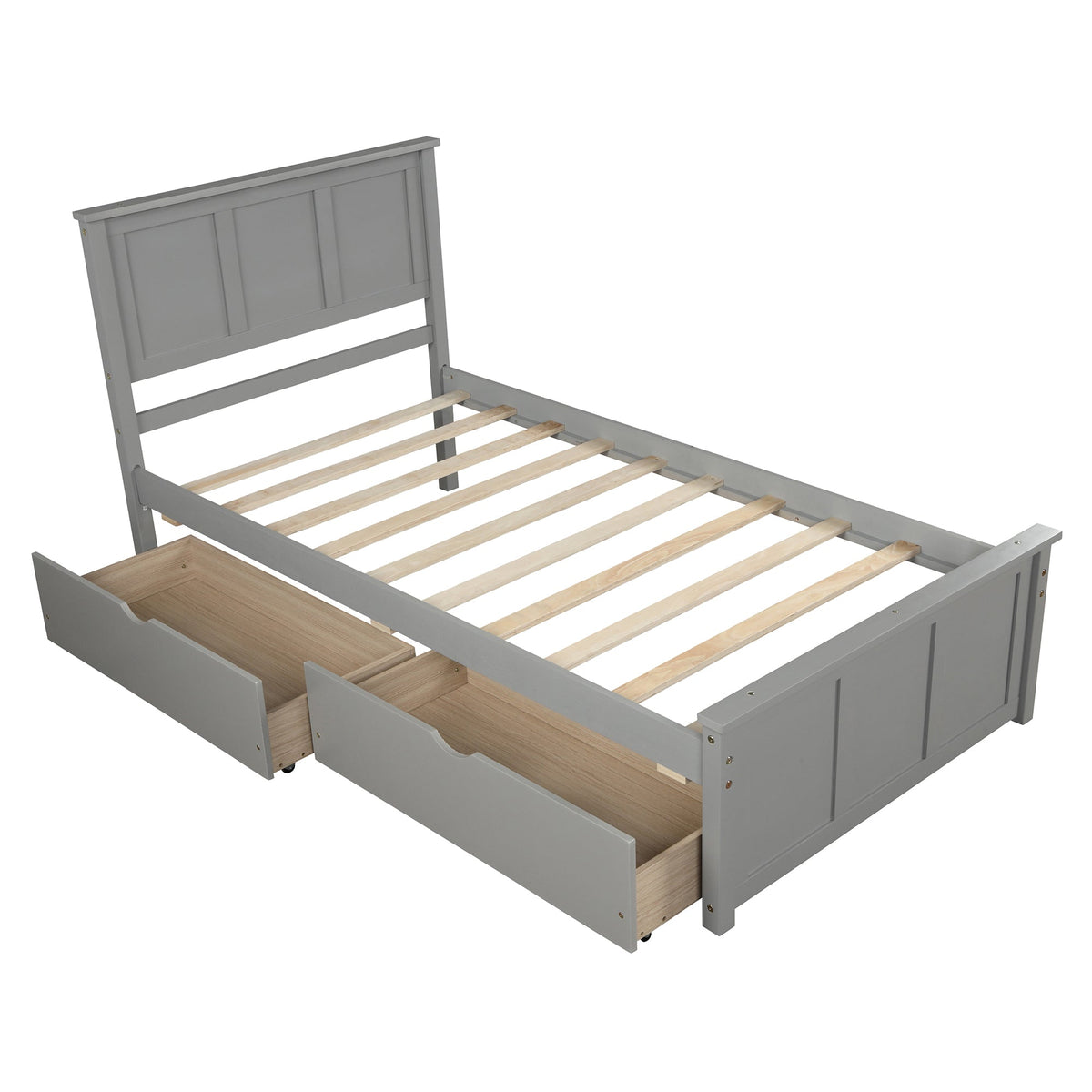 Twin Platform Bed Frame with Rolling Storage Drawers
