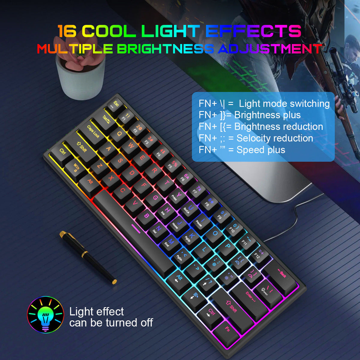 61-Key Mini Mechanical Keyboard with Blue Switches