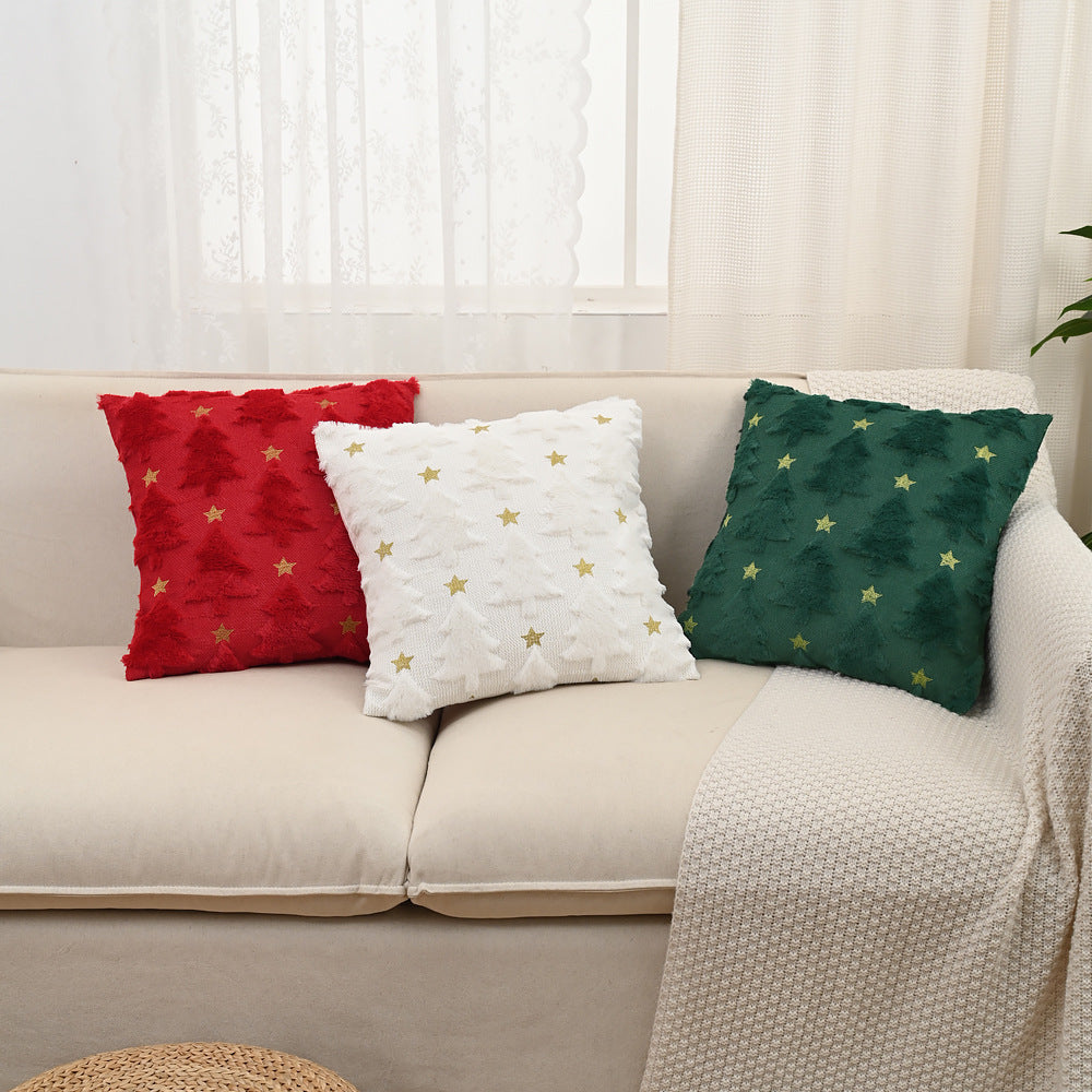 Plush Christmas Cushion Cover With Gold Star Detail