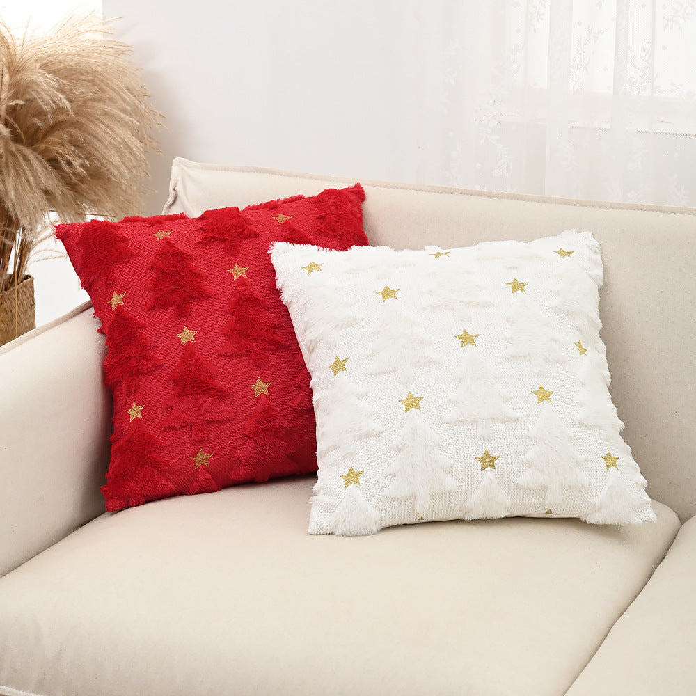 Plush Christmas Cushion Cover With Gold Star Detail