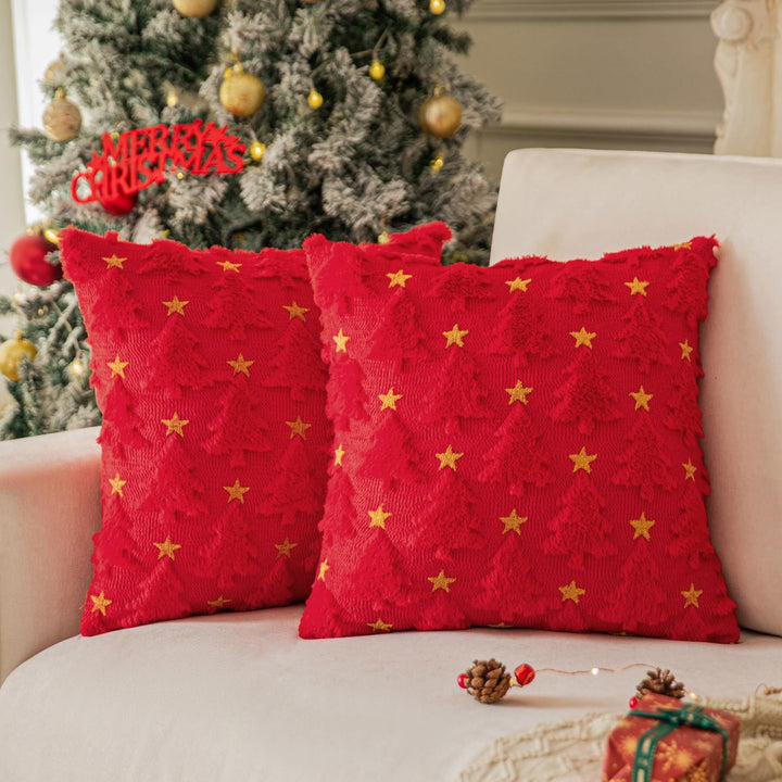 Plush Christmas Cushion Cover With Gold Star Detail