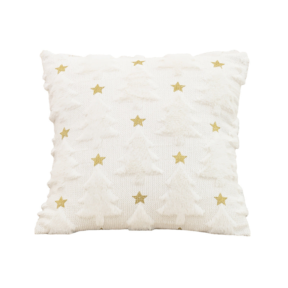 Plush Christmas Cushion Cover With Gold Star Detail