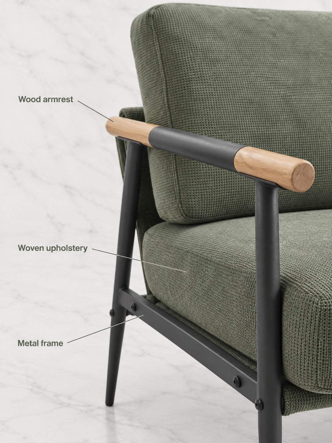 Plush Sage Green Reading Armchair with Metal Frame