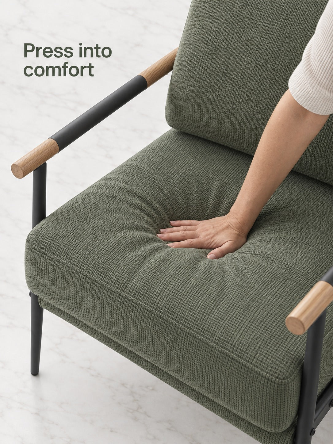 Plush Sage Green Reading Armchair with Metal Frame