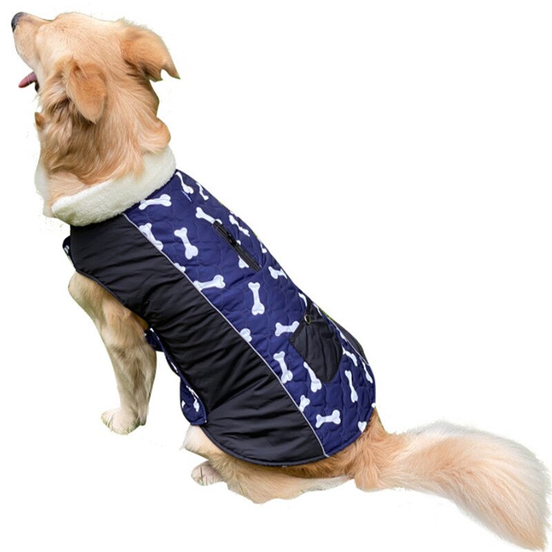 Reversible Quilted Dog Coat with Fleece Collar & Pockets