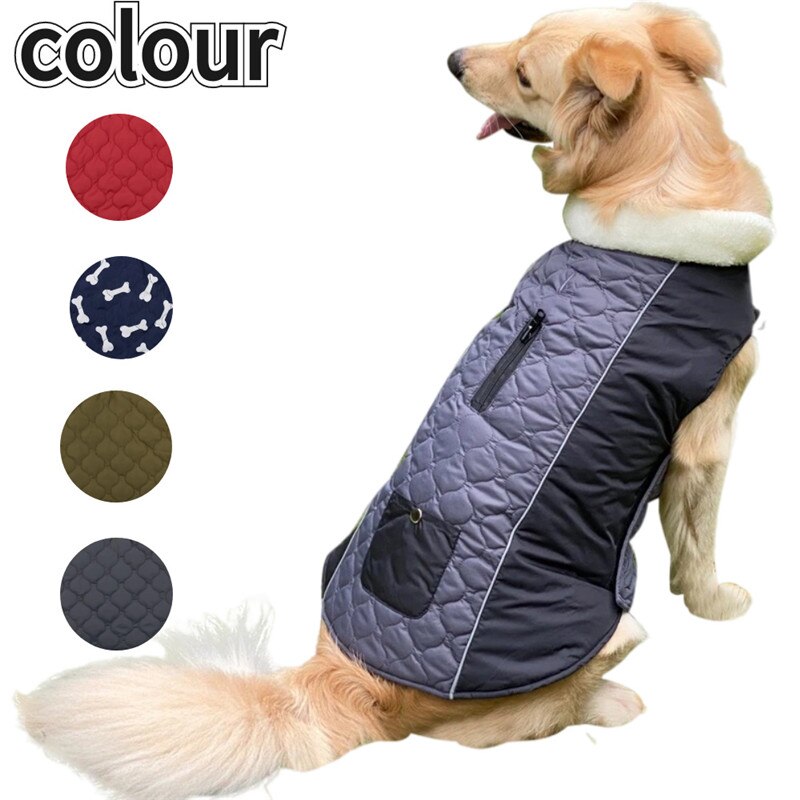 Reversible Quilted Dog Coat with Fleece Collar & Pockets