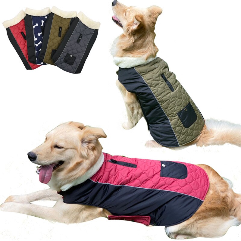 Reversible Quilted Dog Coat with Fleece Collar & Pockets