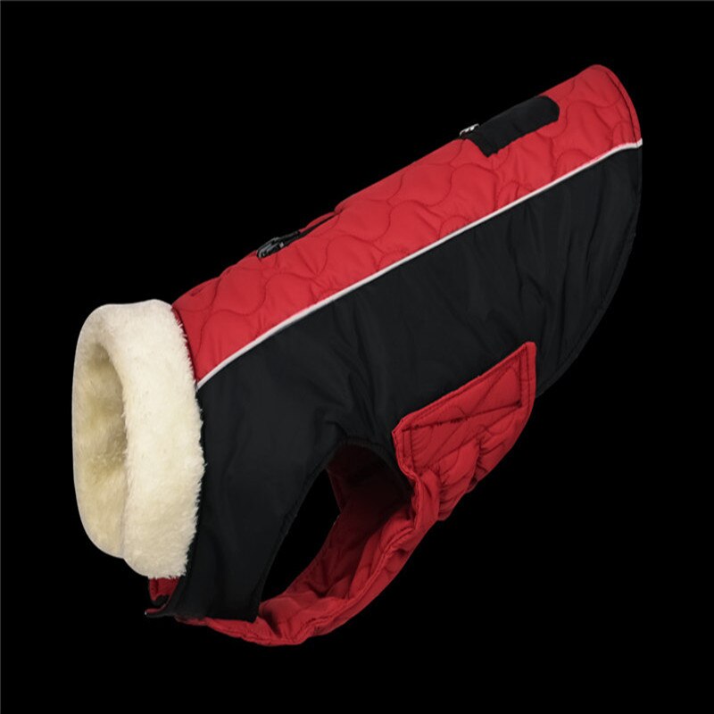 Reversible Quilted Dog Coat with Fleece Collar & Pockets
