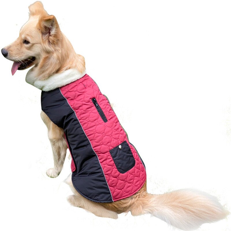 Reversible Quilted Dog Coat with Fleece Collar & Pockets